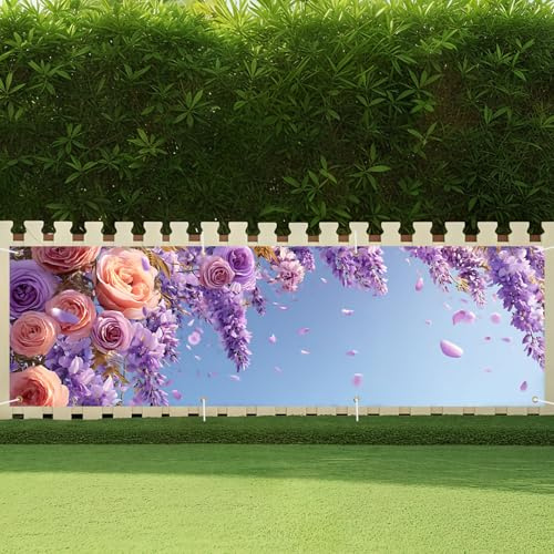 CRYSLOVE Großer Festivals Banner,300 x 90 CM Banner für Balkon,Indoor & Outdoor Dekoration Banner,Für Geburtstag,Ostern,Valentinstag,St. Patrick's Day (Blumenguirlande)