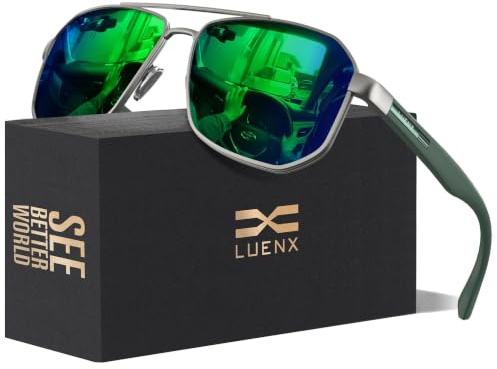 Luenx Polarized Sunglasses for Men: Square Polygon UV400 Driving | Big Head Fit,Lightweight,Adjustable Nose Pads,Anti-slip,Scratch-Resistant,Eye Protection,61MM,Fishing