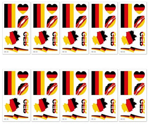 Deutschland Flagge Tattoo Aufkleber 10 Stück Deutsche Tattoos Sticker | LERKNVOE Wasserdichte Deutsche Fanartikel Temporäre Gesichtssticker Für Gesicht & Körper, Für Fußball Party WM 2026 Fan Deko