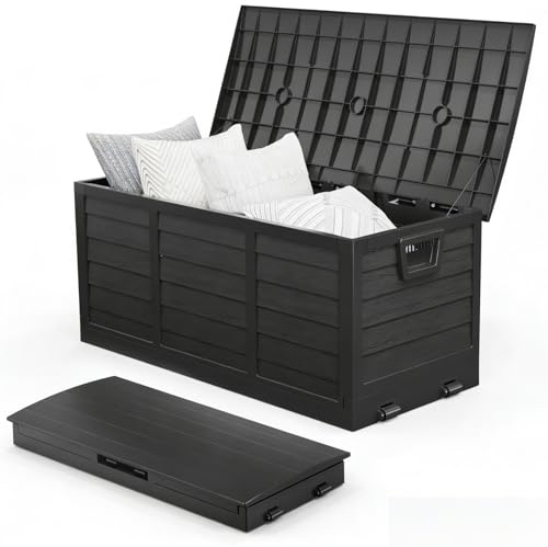 LEADZM Faltbarer Gartenbox - Einfach auseinanderfalten, um die Installation abzuschließen, Gartenbox wasserdicht mit 284 Liter Stauraum - Auflagenbox Schwarz