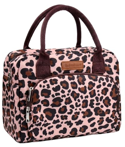 Nivofu Bolsa Térmica Porta Alimentos Impermeable, Lonchera Portátil de Tela Oxford con Estampado de Leopardo para Mujer, Bolso Nevera Grande 29x17x23cm para Trabajo, Picnic y Escuela