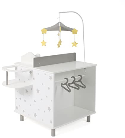 Bayer Chic 2000 Puppen-Wickeltisch | Mit Hochstuhl & Bad | Sternchen Grau | Multifunktionale Puppen-Wickelstation: Inkl. Hochstuhl, Badewanne, Schrank & Mobile. Perfekt für Rollenspiele ab 3 Jahren.