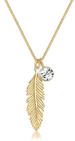 Elli Halskette Damen Feder Anhänger Boho mit Kristall in 925 Sterling Silber Vergoldet