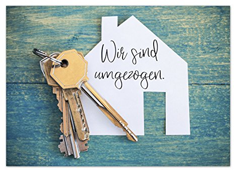 Einladungskarten Manufaktur Hamburg 8 x Postkarten für Umzug - Motiv Neue Schlüssel - Wohnungswechsel, Einzug, Auszug, neue Adresse, Karte