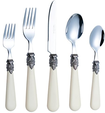 EXZACT Elfenbein Creme Besteck Set 20 Stück, Edelstahl mit detaillierten Griff, traditionelle, elegante, Vintage Style/Antique