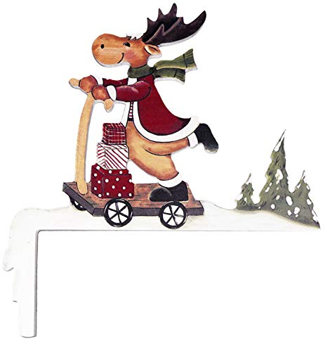 khevga Weihnachtsdeko Purzelnde Elche für Türrahmen-Deko aus Holz (Elch mit Trettroller)