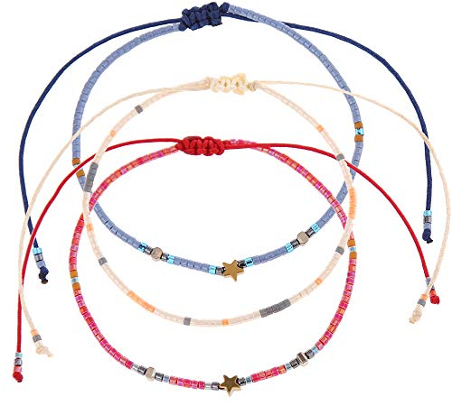 Made by Nami Perlen Armband 3er Set Damen & Mädchen - 3X Surfer Armband - 100% Wasserfest & Verstellbar - Bunte Freundschaftsarmbänder - Geschenk Beste Freundin - Festival Accessoires (Sterne)