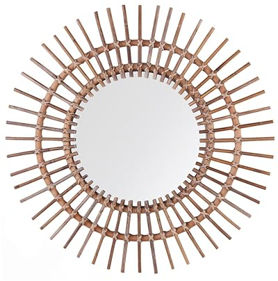 Beliani Origineller Wandspiegel aus Rattan in Sonnenform rund ø76 cm sandbeige Stenen