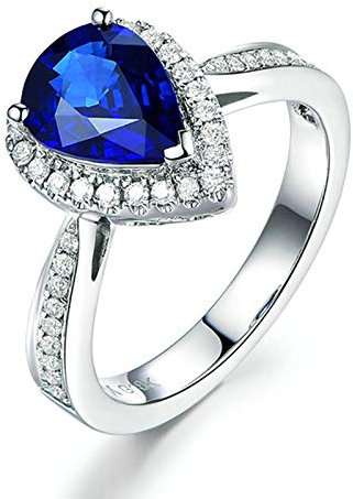 Beydodo Damenring 750 Weißgold Echt 2.61ct Tropfen Saphir Verlobung Ring Weißgold mit Diamant Gr. 49 (15.6)