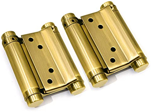 Bisagras de puerta de salón de café de 3 pulgadas, color dorado, bisagra de resorte de doble acción, de acero inoxidable, cierre automático, 2 unidades