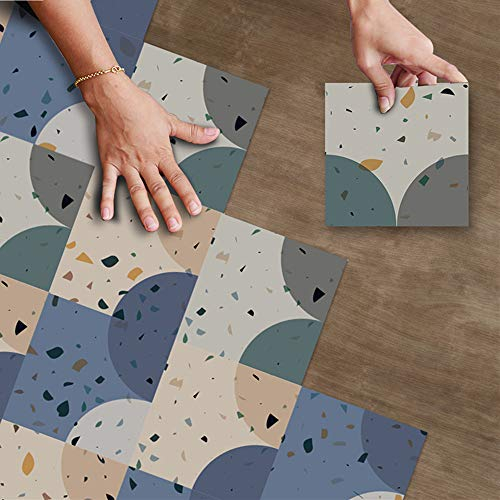 Hiser 8 x 8 inch Boden Aufkleber DIY Fliesenaufkleber, Farbiger Terrazzo Muster Wasserdicht Fliesen Fliesen Aufkleber für Küche Boden Badezimmer Wohnzimmer (1 Satz mit 25 Stück,A)