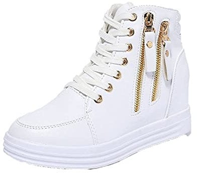 Sneakers da Donna Doppia Cerniera Stringate in Tinta Unita Scarpe robuste con Zeppa Nascosta Piattaforma Antiscivolo Scarpe Casual Alte