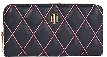 Tommy Hilfiger Geldbörse Damen, Klassisch, Gestreift, Schlank, Reißverschluss, Kunstleder, Navy