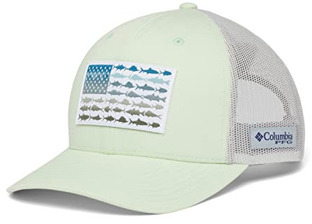 Columbia - Gorra unisex PFG de malla con bandera de peces, ajuste trasero, color lima claro/gris nimbo, talla única
