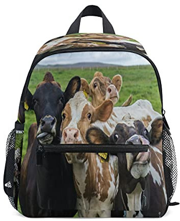 Kinder-Rucksack mit vier lustigen Tier-Kühen für Vorschule, Schule, Studenten, Büchertasche, für Kindergarten, Jungen, Mädchen, Kinder-Rucksack, Reisen, Wandern, Tagesrucksack