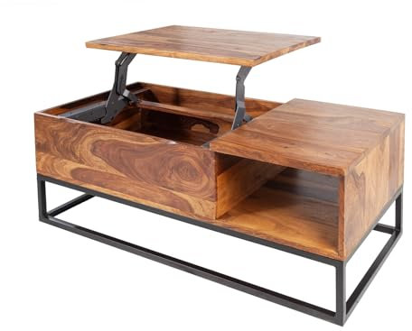 Riess Ambiente Höhenverstellbarer Couchtisch MAKASSAR Function 110cm Sheesham Sofatisch Wohnzimmertisch Tisch Holztisch verstellbar braun mit schwarzem Gestell