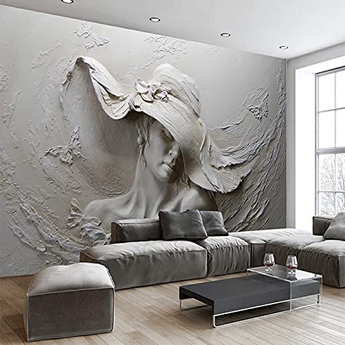 Papier Peint 3D Intissé Plâtre Femme Élégante De Style Relief Papier Peint Panoramique 3D Moderne Décoration Murale