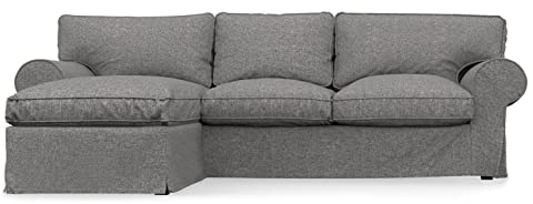 comfortly IKEA 2-Sitzer-Sofa mit Chaiselongue, rechts/links, Ersatzbezug, handgefertigt, kompatibel mit EKTORP-Ecksofa, nur Bezüge (strapazierfähig, Anthrazit)