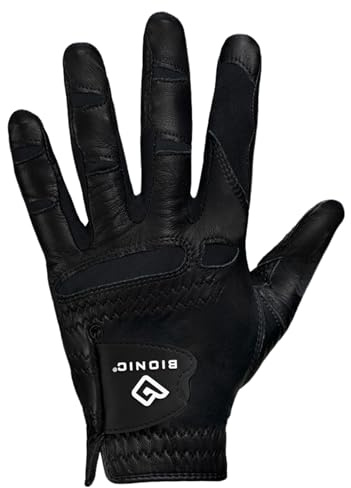 Bionic Men's StableGrip with NaturalFit 2.0 Golf Glove with Dual Expansion Thumb for Best Fit - Premium Cabretta Leather… (Black, Large, Left)