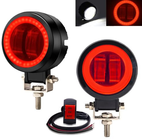 Luces antiniebla redondas para motocicleta, 20W luz LED luces adicionales para motocicleta de 12 V/24 V, faros antiniebla para motocicleta con interruptor de manillar de 3 cables (rojo)