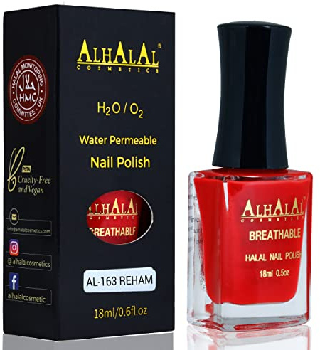 Reham Halal Gel Nail Polish - Water Permeable Red & White Nail Enamel - Vegan & Cruelty-Free AL-163