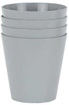 Wham Studio 4 x 16cm Round Plastic Flowerpot Planters | Ideal for Home, Office, Kitchens, Bathrooms, Gardens | Suitable for Indoor & Outdoor Use | Made in the UK - Cool Grey