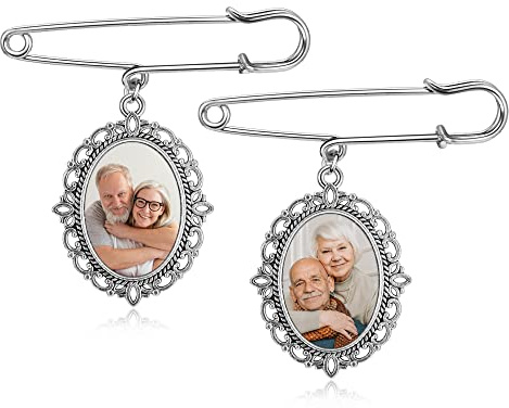 JSDDE Personalisiert Brosche Pin mit Foto Gravur Memorial Anhänger Hochzeit Brautstrauß Oval Fotorahmen Charm Brosche für DIY Hochzeit Schmuck