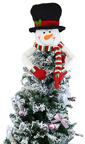 Christmas Tree Topper Hat Snowman Hugger Elk Hugger Large Santa Tree Topper Top Hat with Red Scarf Christmas Tree Decorations Xmas Ornament Winter Holiday Wonderland Party Supplies
