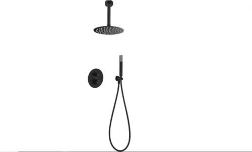 MICE - Conjunto de ducha termostática empotrado Techo - Kit Termostático Ducha Empotrado 2-Vías - griferia baño empotrado techo Negro Mate