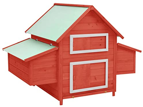 HOMIUSE HüHnerstall Winterfest Hühnerstall Rot und Weiß Massivholz Tanne Meerschweinchen Haus HüHnerhaus KleintierkäFig Chicken Run HüHnerhaus Winterfest HüHnergehege GäNse, Kaninchen 152x96x110 cm