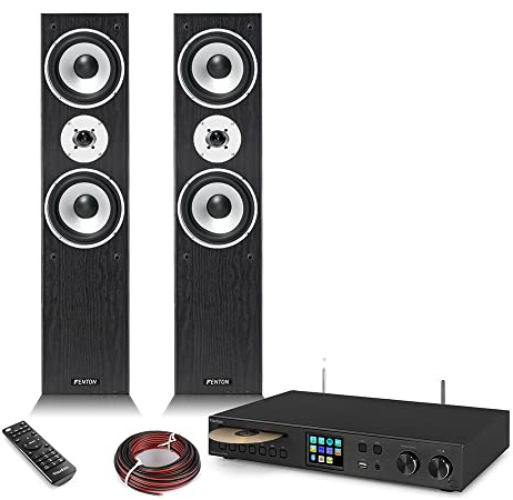 Audizio Tower Stereo System with SHFT60B Floor Standing HiFi Speakers, DAB+ & Internet Radio, CD Player, Spotify Connect, Bluetooth Wireless Audio Streaming, Home Tower Music System
