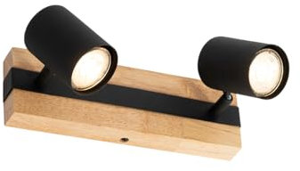 QAZQA - Modern Deckenleuchte I Deckenlampe I Lampe I Leuchte schwarz mit Holz 2-flammig-flammig verstellbar rechteckig - Jeana I Wohnzimmer I Schlafzimmer - Stahl Rechteckig - LED geeignet GU10