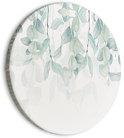 murando - runde Bilder Blätter 80x80 cm Leinwandbild 1 tlg Kunstdruck modern Wandbilder XXL Wanddekoration Design Wand Bild Efeu Natur Aquarell weiß grün wie gemalt b-C-0594-bc-a