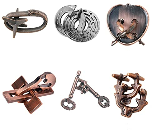 Holzsammlung 6 Pièces Casse Tete Metallique, Jeux Casse Tête Metal, Métallique Wire Set IQ Puzzle, Esprit Test Jeu Educatif Logic Jouet Classique Cadeau pour Adulte et Enfant