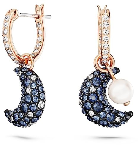 Swarovski Sublima Drop-Ohrhänger, Rosé Vergoldete Ohrringe mit Mond-Motiv und Strahlenden Swarovski Kristallen