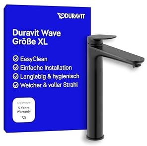 Duravit Wave Waschtischarmatur, Größe XL (Auslauf Höhe 236 mm), Wasserhahn Bad, Armatur Waschbecken, Schwarz Matt