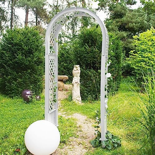 NYVI Rosenbogen mit Erdspießen NYVIGreen 100x43x207 cm - Spalier aus wetterfestem & recyceltem Kunststoff - Rankhilfe - Pflegeleicht, Steckmontage ohne Werkzeug, Farbe:Weiß