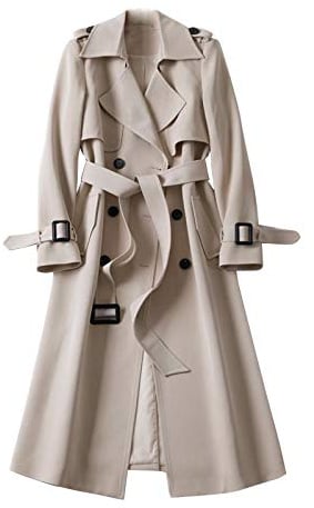 Lång damkappa med bälte, elegant, knälång trenchcoat med fickor, vindtät vinterrock, övergångskappa, trendig vindjacka