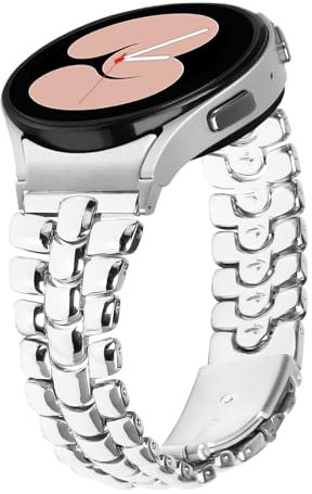 GOBY Bracelet pour Galaxy Watch 7, 20mm Bling Bracelet Montre Remplacement Métal pour Samsung Galaxy Watch 7 40mm 44mm/5 Pro 45mm/6 40mm 44mm/6 Classic 43mm Femme(C-ARGENT)