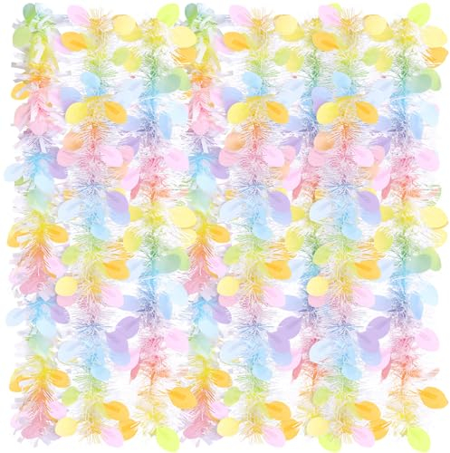 Janinka 6 Stück Oster-Lametta-Girlande, mehrfarbig, Metallic-Girlande, Dekoration, bunt, metallisches Lametta, gedrehte Girlande, Ostern, 1,8 m, Lametta-Girlande für Hochzeit, Party, Dekoration