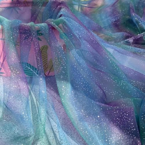 Wambere 100cm x 150cm Regenbogen Tüllstoff Meterware Bastel Tüll Glitzer Netzstoff Netzgewebe Tulle Fabric Tüll Deko Stoffe für DIY Nähen Kunsthandwerk Haarschmuck Kleidungsdekoration,Blau Lila Grün