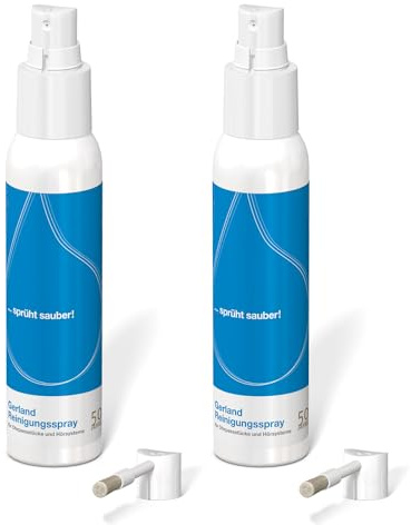 Gerland Reinigungsspray - Für Hörgeräte, Otoplastiken & Gehörschutz - Mit Bürste & Zerstäuber - Für eine Schonende, Gründliche Reinigung - 2 x 100 ml