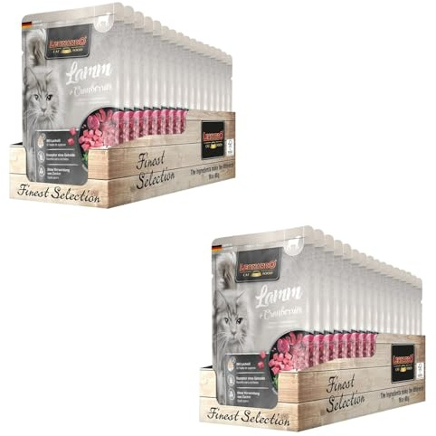 LEONARDO Katzenfutter nass Lamm & Cranberries, 2X 16 Beutel à 85 g, Finest Selection, Nassfutter für ausgewachsene Katzen ohne Zucker und Getreide, bei Futterunverträglichkeiten
