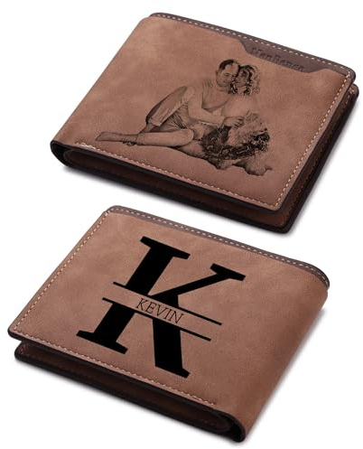 OTXIXTO Personalisierte Bild Bifold Leder Brieftasche für Männer Personalisierte Gravur Foto/Initial/Name Herren Geldbörsen für Papa Ehemann Sohn Trauzeugen Freund Geschenke (Stil A: Hellbraun)