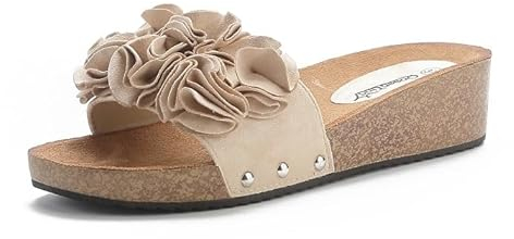 Queentina Damen Sandalen Pantoletten Blume Plateau BL55012 Beige 39