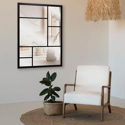 Espejo Ventana Fabricado en España – Mod Pop Acabado Artesanal – Espejo de Pared Ideal para Salón, Recibidor, Vestidor, Dormitorio y Baño. (Pop Negro, 70x100)