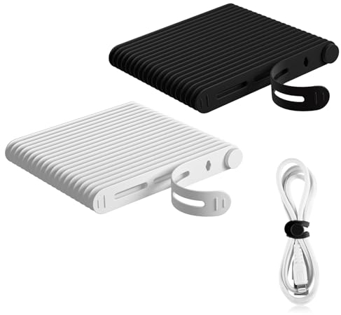YALiya 40 Piezas Bridas de Silicona Bridas de Silicona Reutilizables Elástico Sujeta Cables Pequeño Organizador de Cables,para Auriculares,Cable de Audio,Cables de Datos(Blanco Negro)