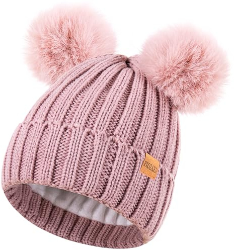 PIOZAED Women's Winter Warm Knit Beanie mit Kunstpelz Pom Skull Cap Cozy Fleece gefüttert Hut für Frauen