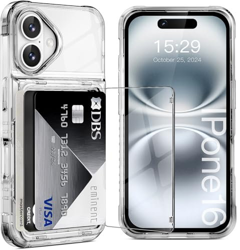 ACANDYA for iPhone 16 Case Wallet Clear Credit Card Holder Slot Flip Cover Shockproof Protective Case Hard Shell Transparent Armor Anti-Scratch Anti-Yellow Case for iPhone 16 6.1 inch