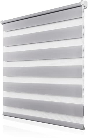 Doppelrollo Klemmfix ohne Bohren 80x200cm(BxH), Rollos für Fenster ohne Bohren Hellgrau, Duo Rollo Klemmrollo, Lichtdurchlässig & Sichtschutz,Fenster Rollo für Innen